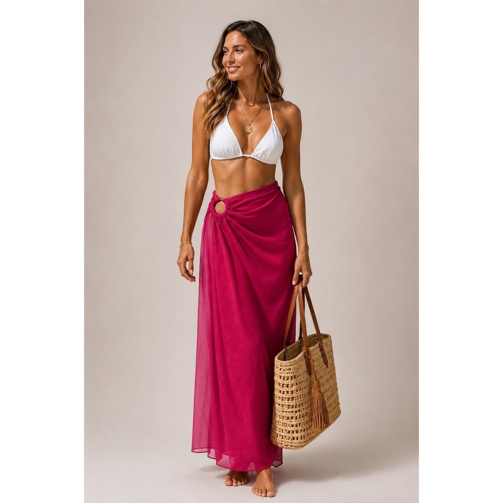 Kendall + Kylie Pink Mesh Sarong Wrap Skirt O Ring Swirl Beach Cover Up